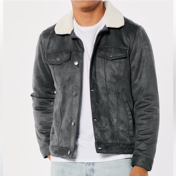 Hollister SHERPA-LINED FAUX SUEDE TRUCKER JACKET - Picture 6 of 8
